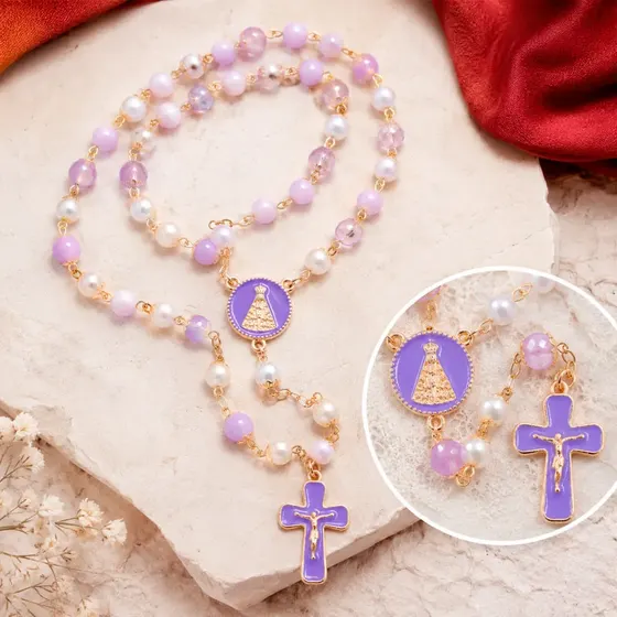 Kit Crucifixo E Entremeio (N Senhora) Para Terco Em Zamac Com 05 Pares - 211 Lilas