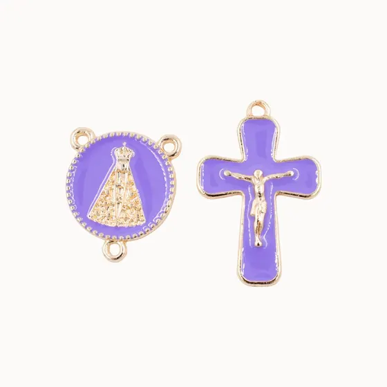 Kit Crucifixo E Entremeio (N Senhora) Para Terco Em Zamac Com 05 Pares - 211 Lilas