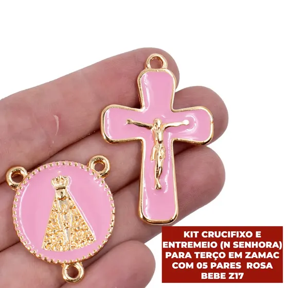 Kit Crucifixo E Entremeio (N Senhora) Para Terco Em Zamac Com 05 Pares