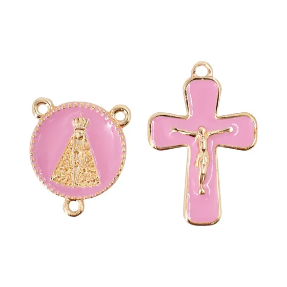 Kit Crucifixo E Entremeio (N Senhora) Para Terco Em Zamac Com 05 Pares