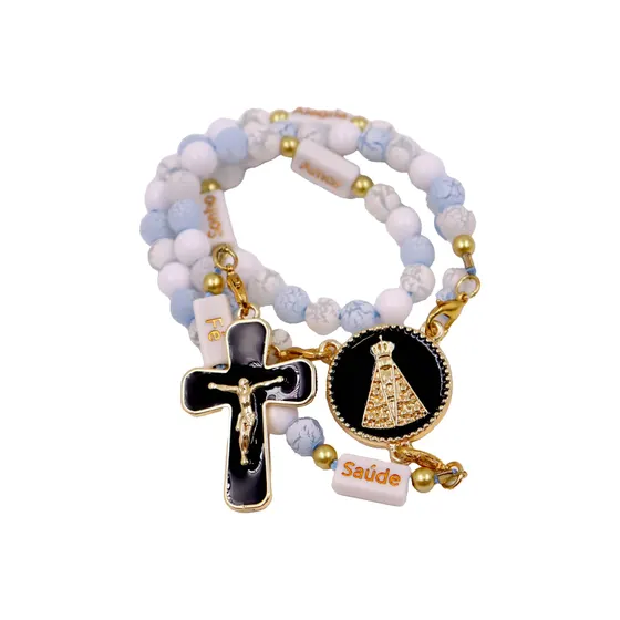 Kit Crucifixo E Entremeio (N Senhora) Para Terco Em Zamac Com 05 Pares