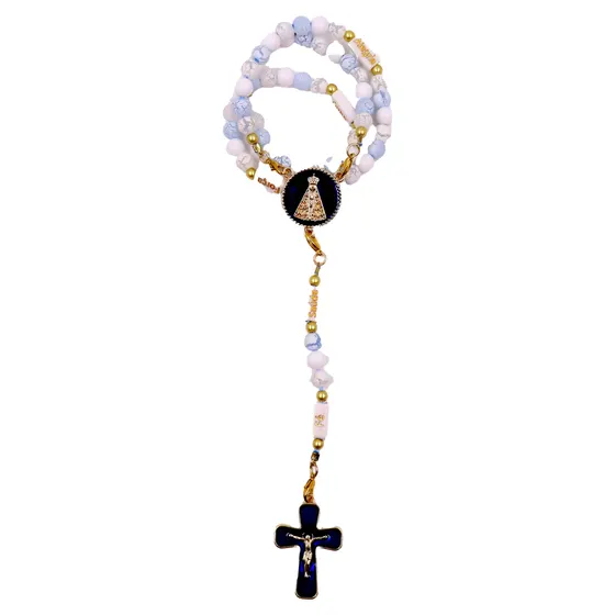 Kit Crucifixo E Entremeio (N Senhora) Para Terco Em Zamac Com 05 Pares - Azul Royal