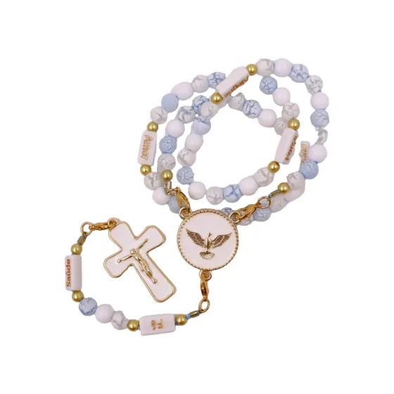 Kit Crucifixo E Entremeio (Espirito Santo) Para Terco Em Zamac Com 05 Pares