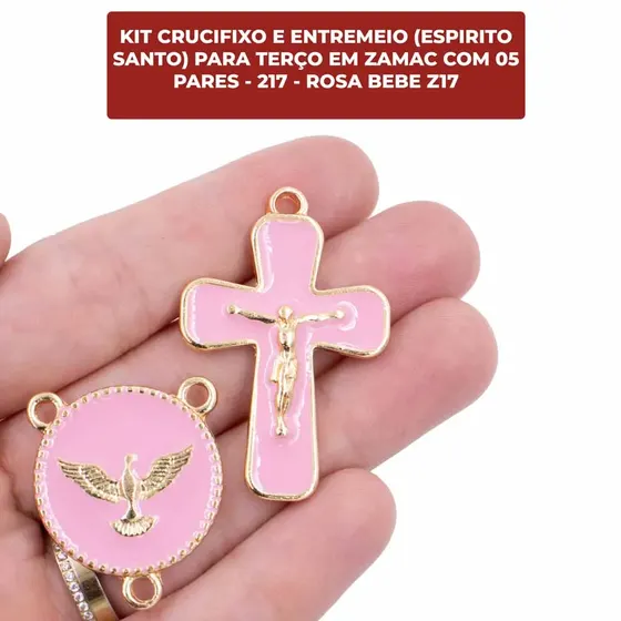 Kit Crucifixo E Entremeio (Espirito Santo) Para Terco Em Zamac Com 05 Pares