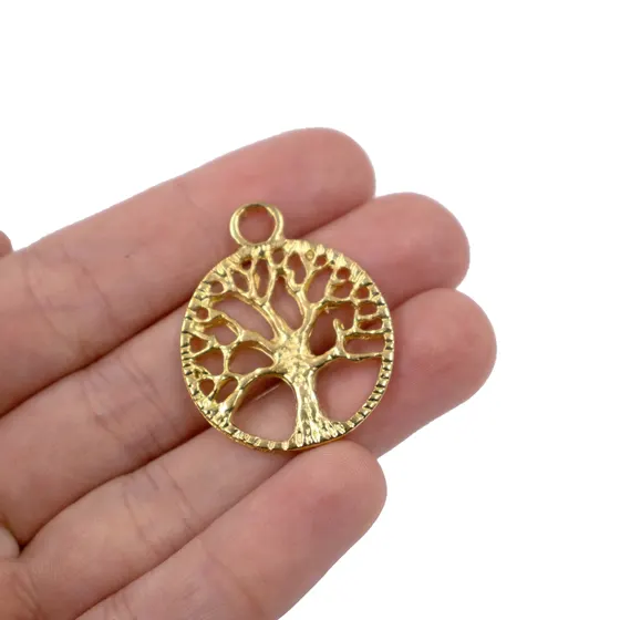 Pingente Arvore Da Vida 30Mm Em Zamac Com 12 Pecas - Dourado