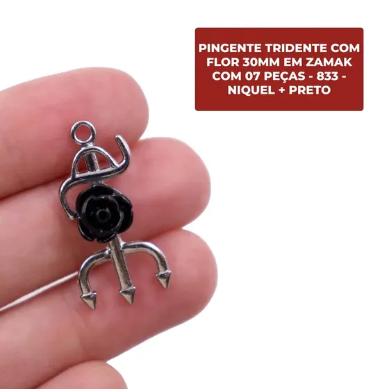 Pingente Tridente Com Flor 30Mm Em Zamak Com 07 Pecas