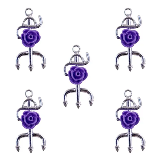 Pingente Tridente Com Flor 30Mm Em Zamak Com 07 Pecas