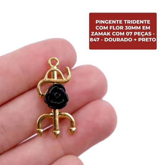 Pingente Tridente Com Flor 30Mm Em Zamak Com 07 Pecas