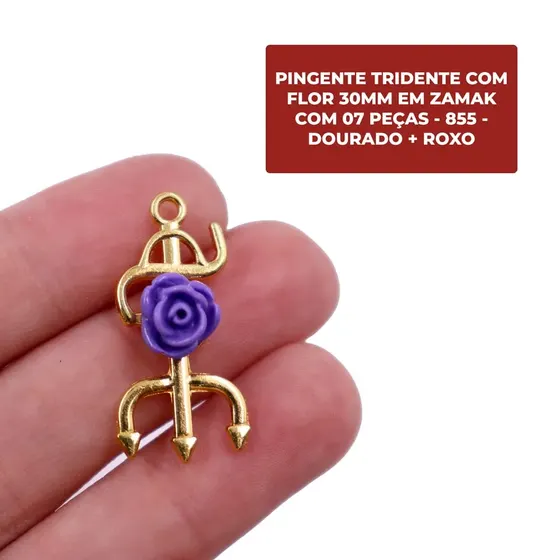 Pingente Tridente Com Flor 30Mm Em Zamak Com 07 Pecas