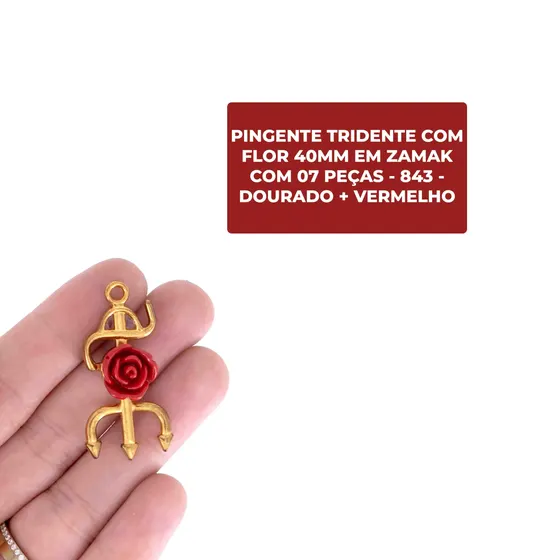 Pingente Tridente Com Flor 40Mm Em Zamak Com 07 Pecas