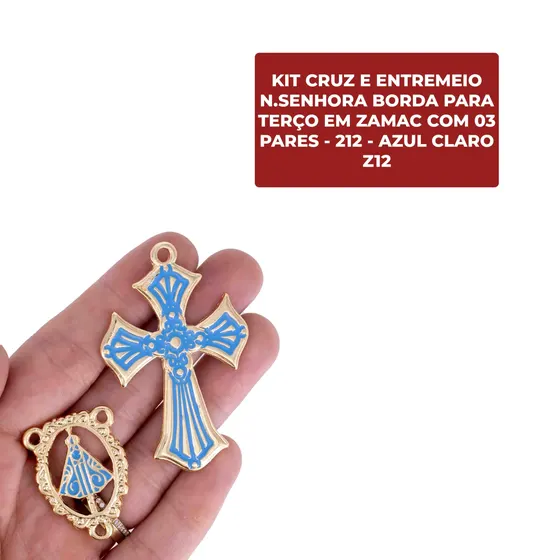 Kit Cruz E Entremeio N.Senhora Borda Para Terco Em Zamac Com 03 Pares