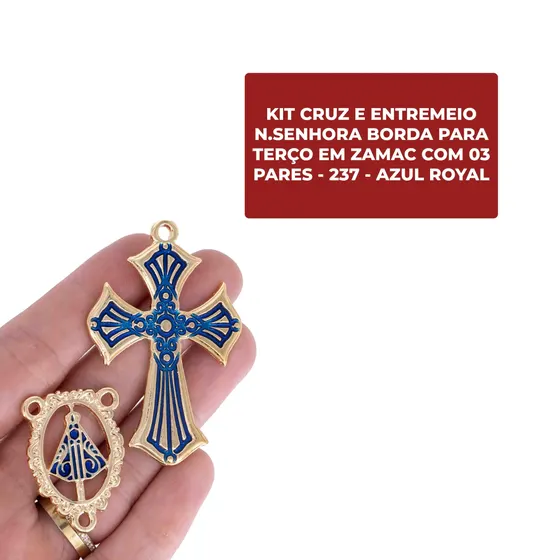 Kit Cruz E Entremeio N.Senhora Borda Para Terco Em Zamac Com 03 Pares