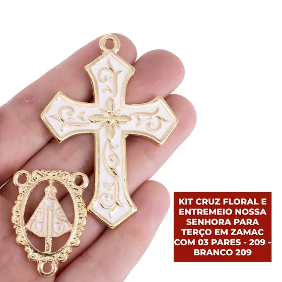 Kit Cruz Floral E Entremeio Nossa Senhora Para Terco Em Zamac Com 03 Pares