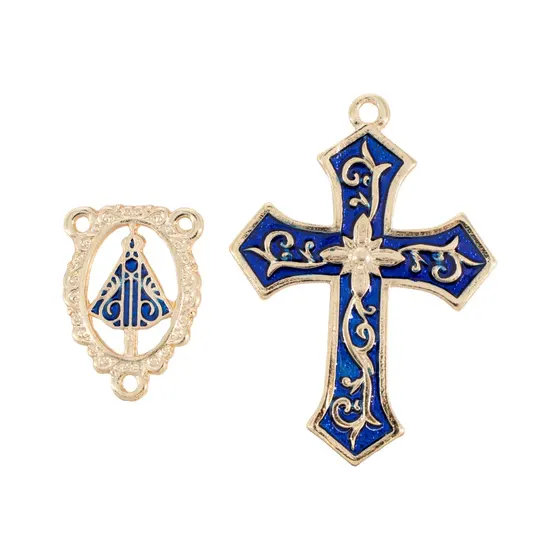 Kit Cruz Floral E Entremeio Nossa Senhora Para Terco Em Zamac Com 03 Pares