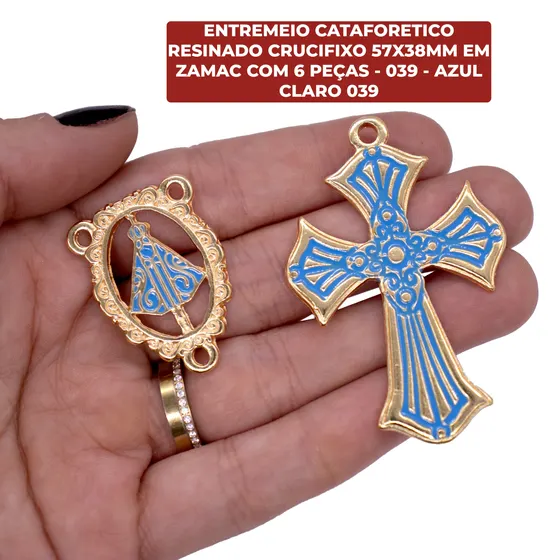 Entremeio Cataforetico Resinado Crucifixo 57X38Mm Em Zamac Com 6 Pecas
