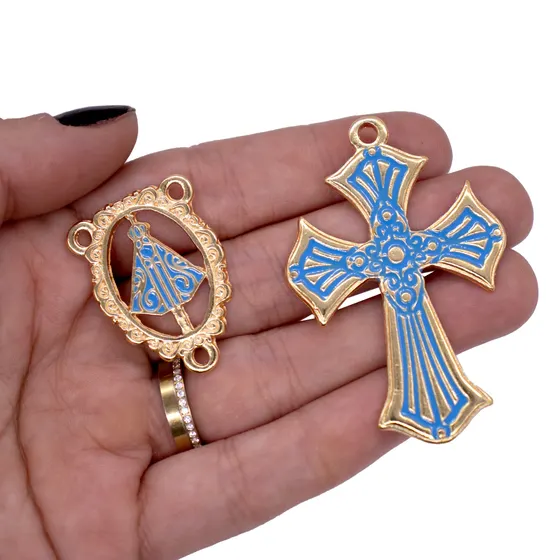 Entremeio Cataforetico Resinado Crucifixo 57X38Mm Em Zamac Com 6 Pecas