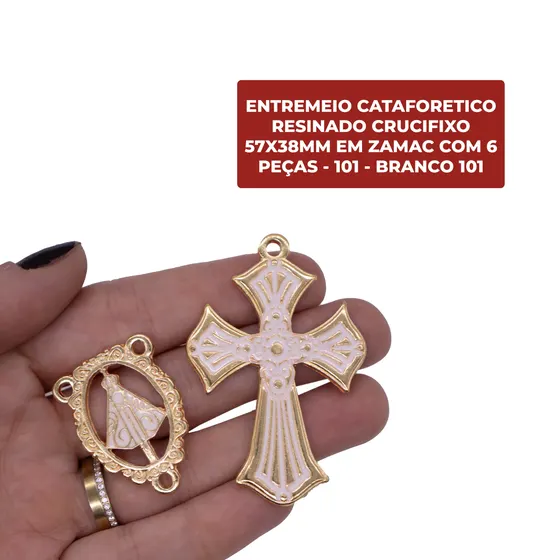 Entremeio Cataforetico Resinado Crucifixo 57X38Mm Em Zamac Com 6 Pecas
