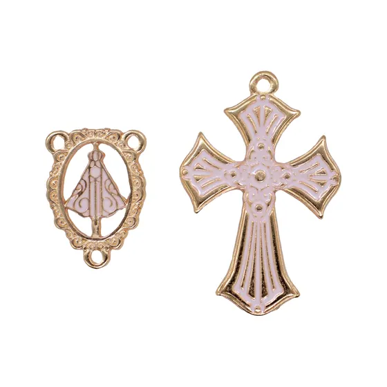 Entremeio Cataforetico Resinado Crucifixo 57X38Mm Em Zamac Com 6 Pecas