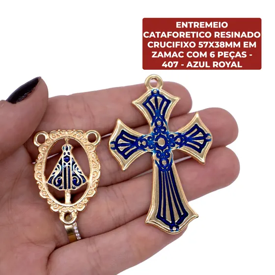 Entremeio Cataforetico Resinado Crucifixo 57X38Mm Em Zamac Com 6 Pecas