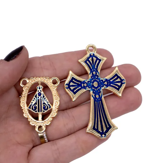 Entremeio Cataforetico Resinado Crucifixo 57X38Mm Em Zamac Com 6 Pecas