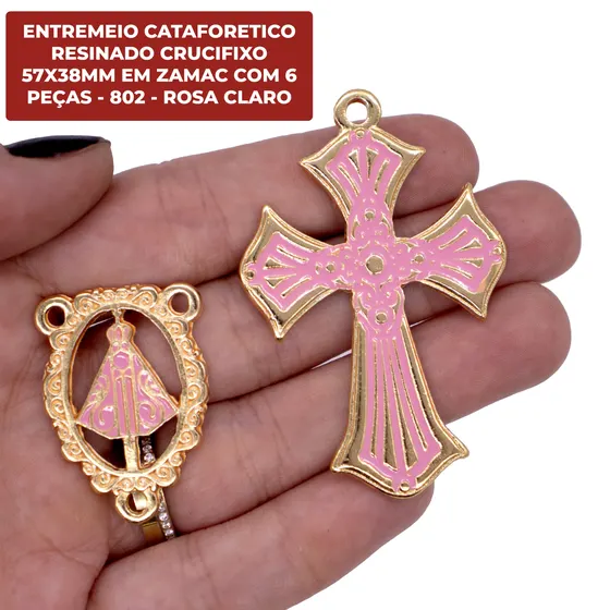 Entremeio Cataforetico Resinado Crucifixo 57X38Mm Em Zamac Com 6 Pecas