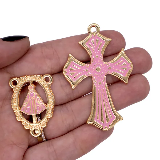 Entremeio Cataforetico Resinado Crucifixo 57X38Mm Em Zamac Com 6 Pecas