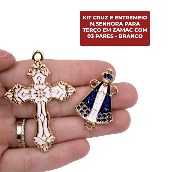 Kit Cruz E Entremeio N.Senhora Para Terco Em Zamac Com 03 Pares