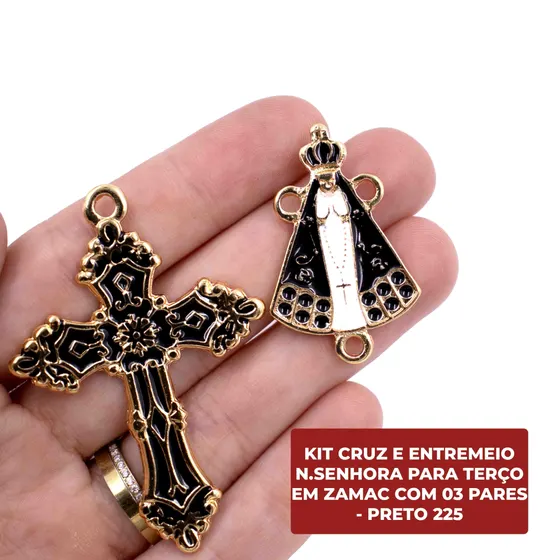 Kit Cruz E Entremeio N.Senhora Para Terco Em Zamac Com 03 Pares