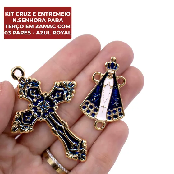 Kit Cruz E Entremeio N.Senhora Para Terco Em Zamac Com 03 Pares