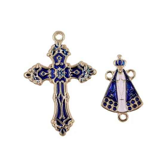 Kit Cruz E Entremeio N.Senhora Para Terco Em Zamac Com 03 Pares