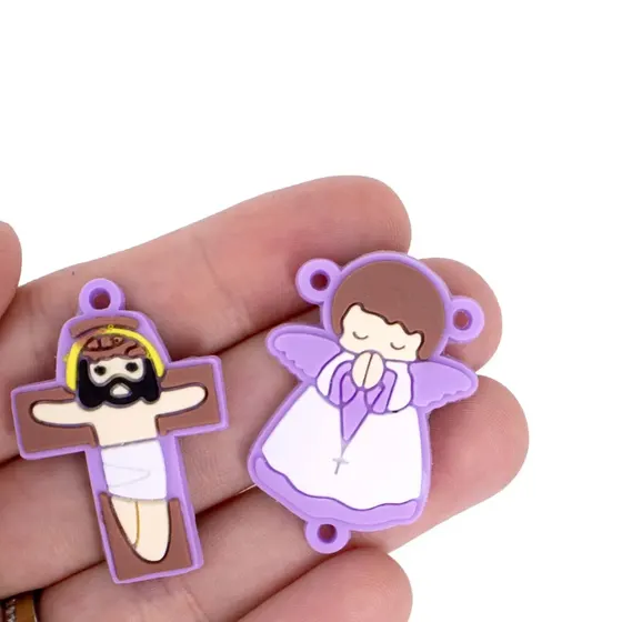 Kit Aplique Para Terco Anjo E Cruz 35Mm Emborrachado Com 100 Pecas - Lilas Claro