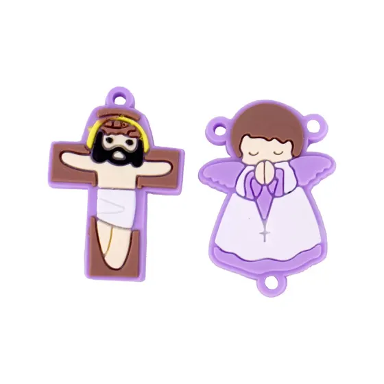 Kit Aplique Para Terco Anjo E Cruz 35Mm Emborrachado Com 100 Pecas - Lilas Claro