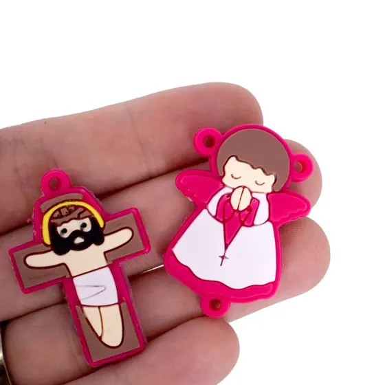 Kit Aplique Para Terco Anjo E Cruz 35Mm Emborrachado Com 100 Pecas - Pink