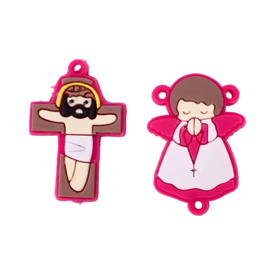 Kit Aplique Para Terco Anjo E Cruz 35Mm Emborrachado Com 100 Pecas - Pink