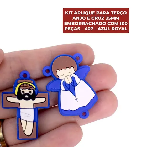 Kit Aplique Para Terco Anjo E Cruz 35Mm Emborrachado Com 100 Pecas
