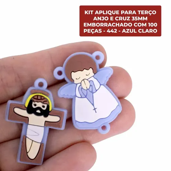 Kit Aplique Para Terco Anjo E Cruz 35Mm Emborrachado Com 100 Pecas