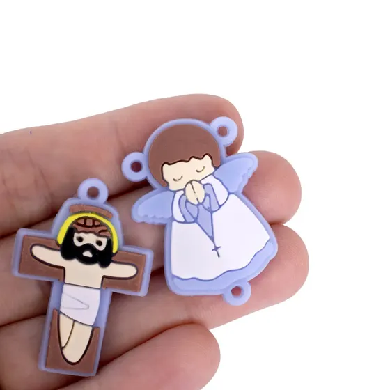 Kit Aplique Para Terco Anjo E Cruz 35Mm Emborrachado Com 100 Pecas