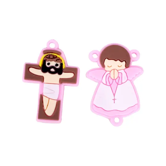 Kit Aplique Para Terco Anjo E Cruz 35Mm Emborrachado Com 100 Pecas - Rosa Claro