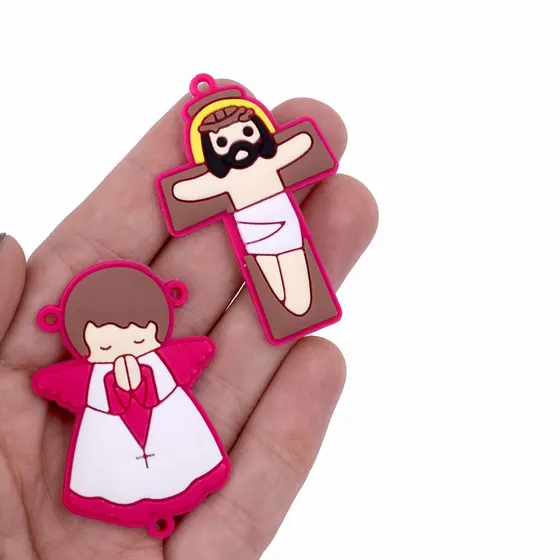 Kit Aplique Para Terco Anjo E Cruz 50Mm Emborrachado Com 50 Pecas - Pink