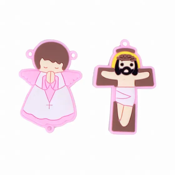 Kit Aplique Para Terco Anjo E Cruz 50Mm Emborrachado Com 50 Pecas - Rosa Claro