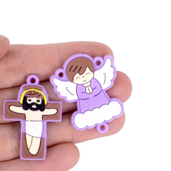 Kit Aplique Para Terco Anjo Nuvem E Cruz 35Mm Emborrachado Com 100 Pecas - Lilas Claro
