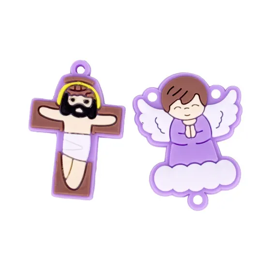 Kit Aplique Para Terco Anjo Nuvem E Cruz 35Mm Emborrachado Com 100 Pecas - Lilas Claro