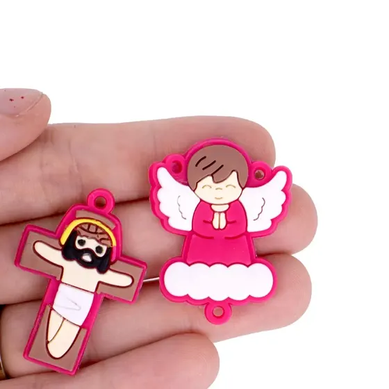Kit Aplique Para Terco Anjo Nuvem E Cruz 35Mm Emborrachado Com 100 Pecas - Pink