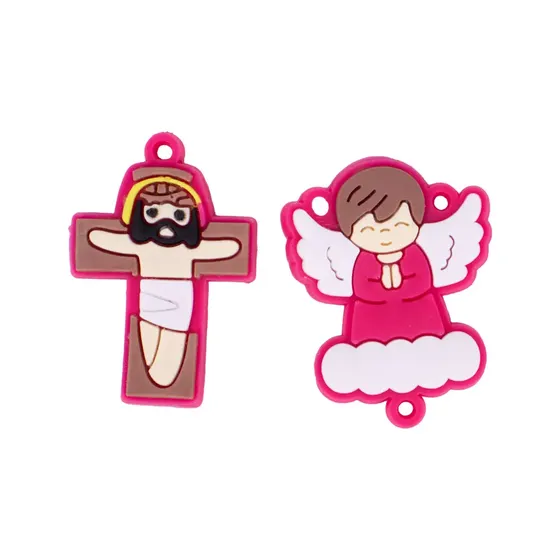 Kit Aplique Para Terco Anjo Nuvem E Cruz 35Mm Emborrachado Com 100 Pecas - Pink