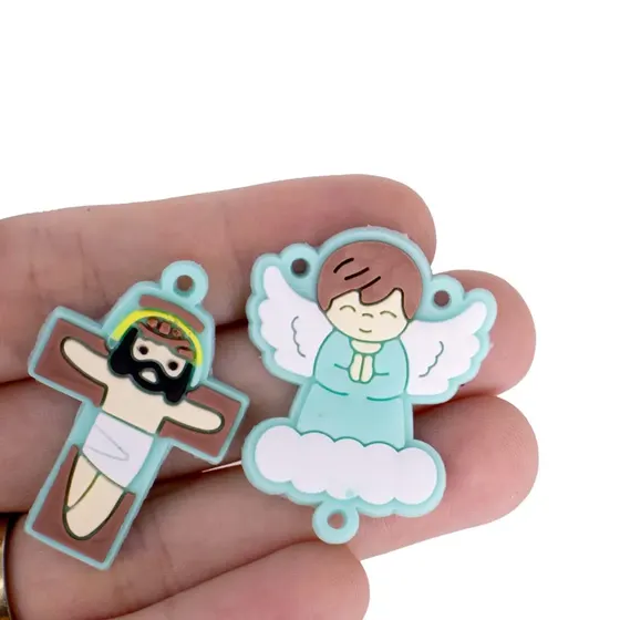 Kit Aplique Para Terco Anjo Nuvem E Cruz 35Mm Emborrachado Com 100 Pecas - Verde Agua