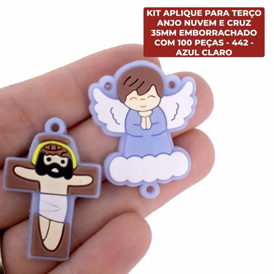 Kit Aplique Para Terco Anjo Nuvem E Cruz 35Mm Emborrachado Com 100 Pecas