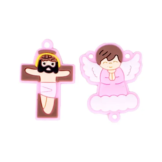Kit Aplique Para Terco Anjo Nuvem E Cruz 35Mm Emborrachado Com 100 Pecas - Rosa Claro