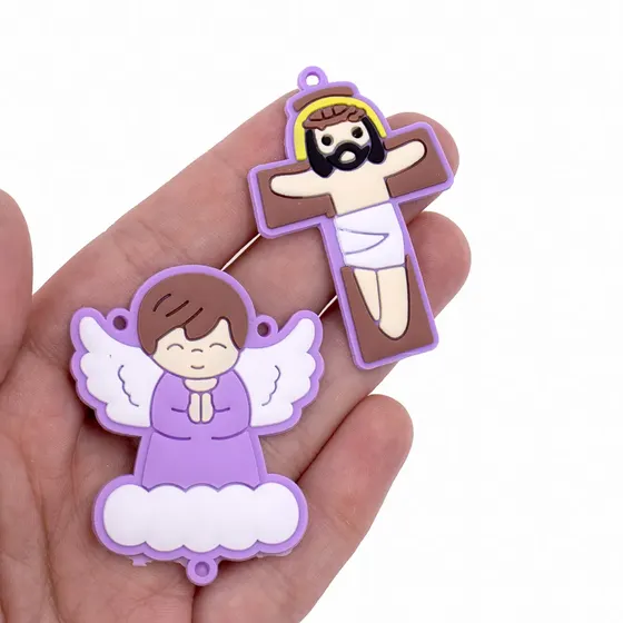 Kit Aplique Para Terco Anjo Nuvem E Cruz 50Mm Emborrachado Com 50 Pecas - Lilas Claro