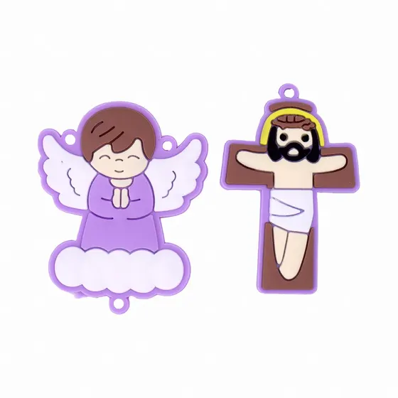 Kit Aplique Para Terco Anjo Nuvem E Cruz 50Mm Emborrachado Com 50 Pecas - Lilas Claro