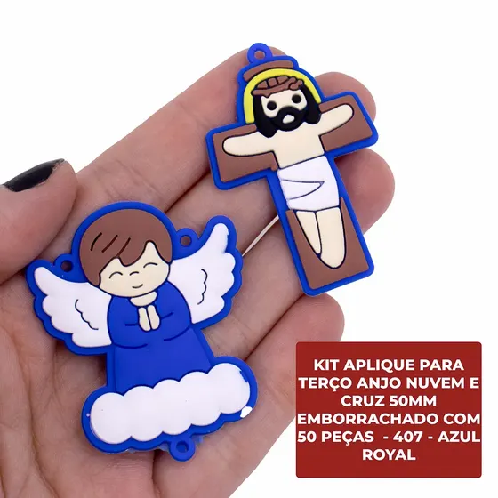 Kit Aplique Para Terco Anjo Nuvem E Cruz 50Mm Emborrachado Com 50 Pecas